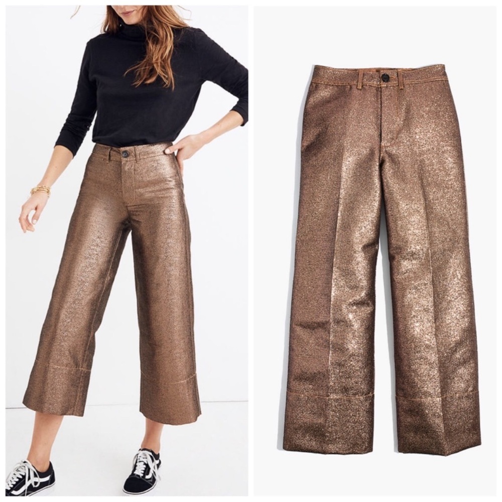 Madewell Emmett Wide-Leg Crop Pants in Metallic 28